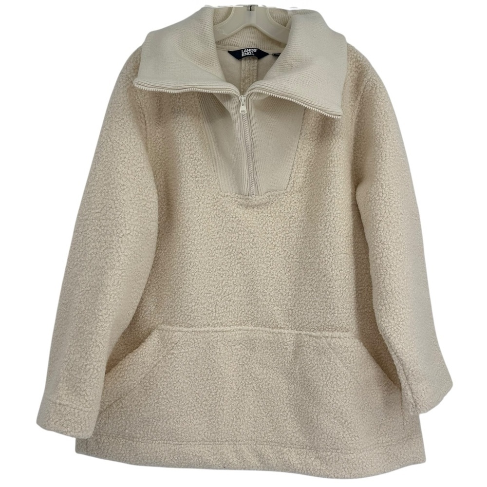 Lands' End Women’s 1/4 Zip Faux Sherpa Fleece Pullover Heavyweight Ivory Size 1X